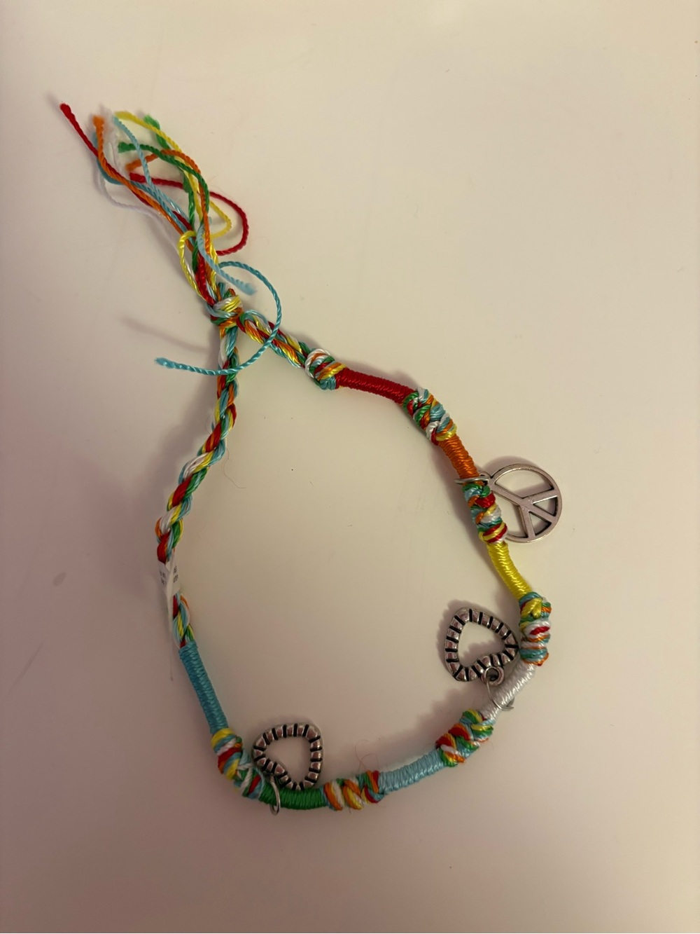 Handmade Multicolor Braided Friendship Bracelet with Peace Charm